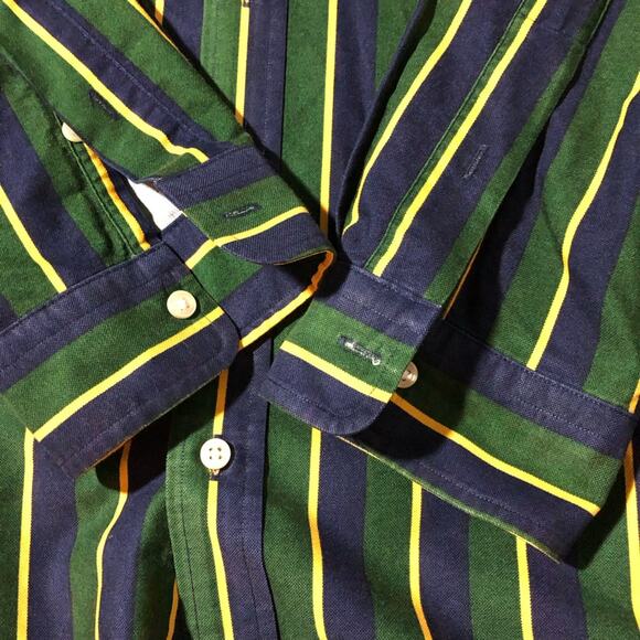 Polo Ralph Lauren mens XL classic fit green blue gold striped Oxford button up - Picture 9 of 10